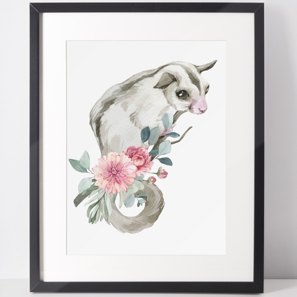 Watercolor Floral Sugar Glider Wall Art Print Poster Unframed - Picture 3 of 9